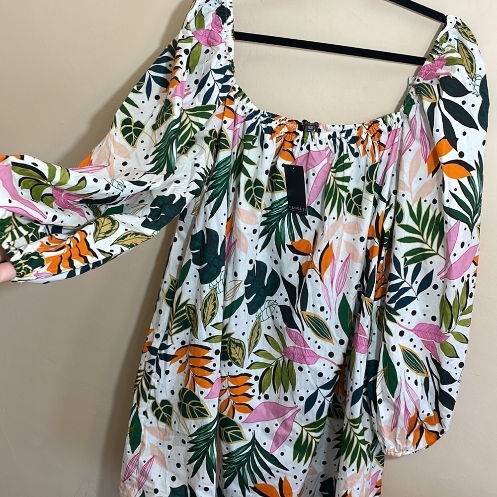 Eloquii size 22/24 full mini dress tropical palm leaf print - Picture 9 of 12